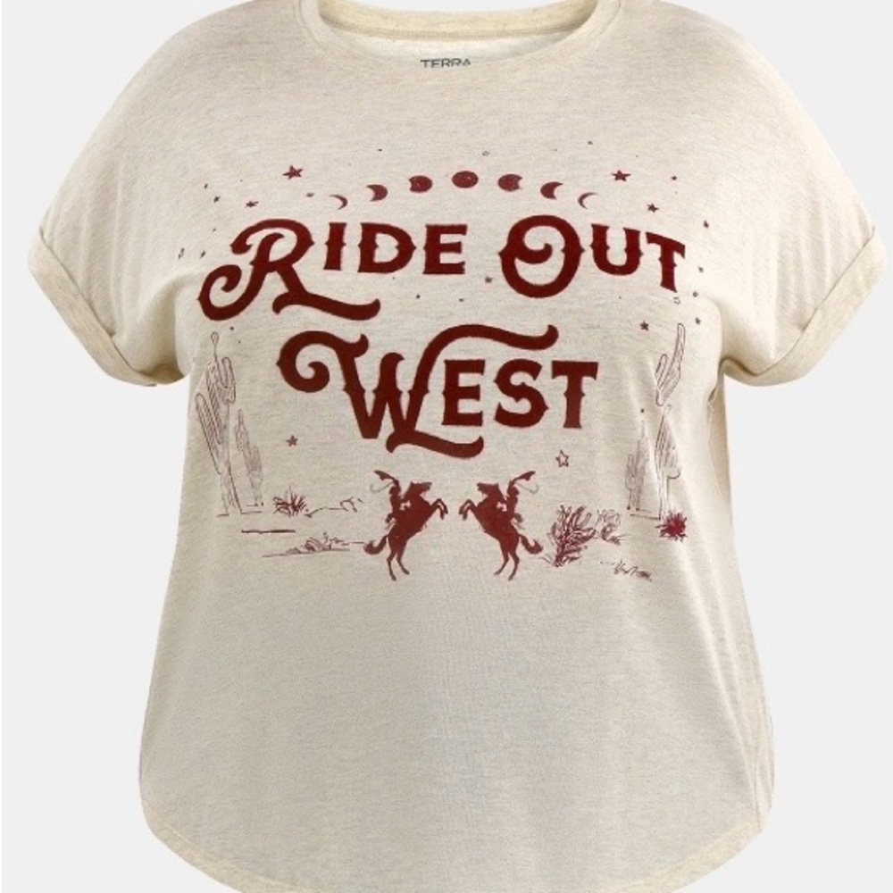 Cream Graphic Tee with Western Print Terra & Sky 1x NWT